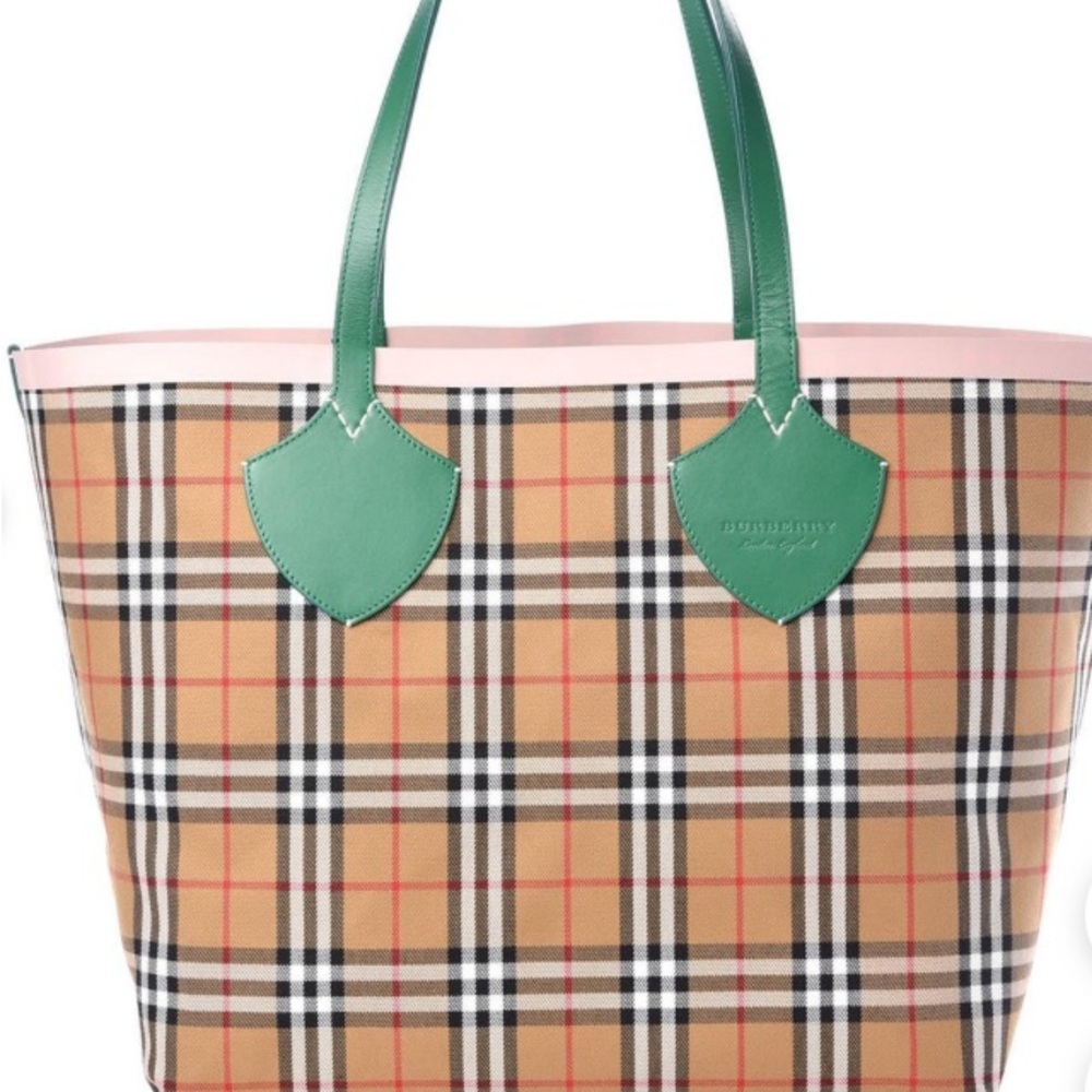 Authentic Pink and Green Burberry Giant Tote NWT